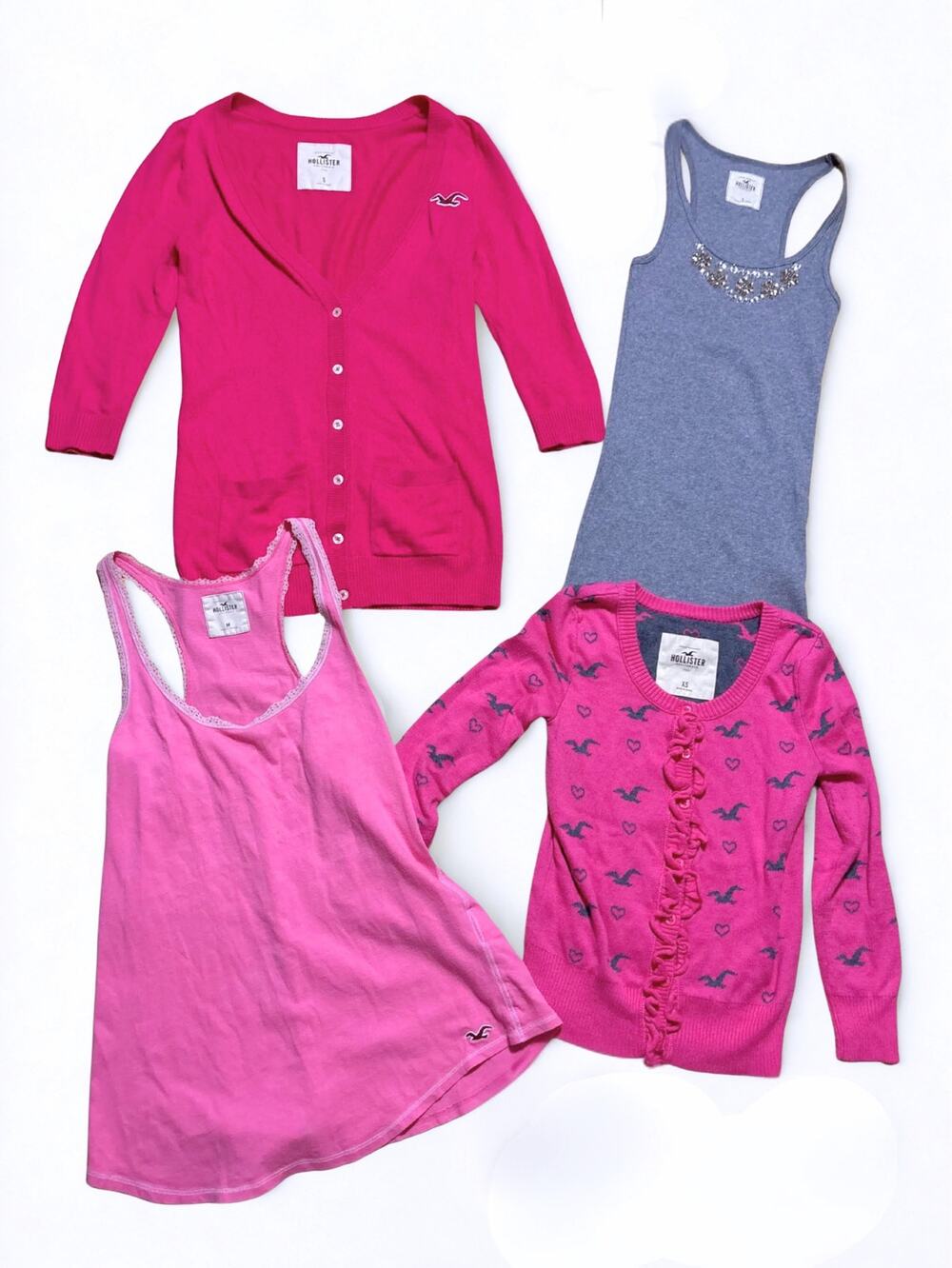Vintage Y2K Hollister 4pc Lot Pink Gray Cardigan Tank Jeweled Seagull 2000s XS-M